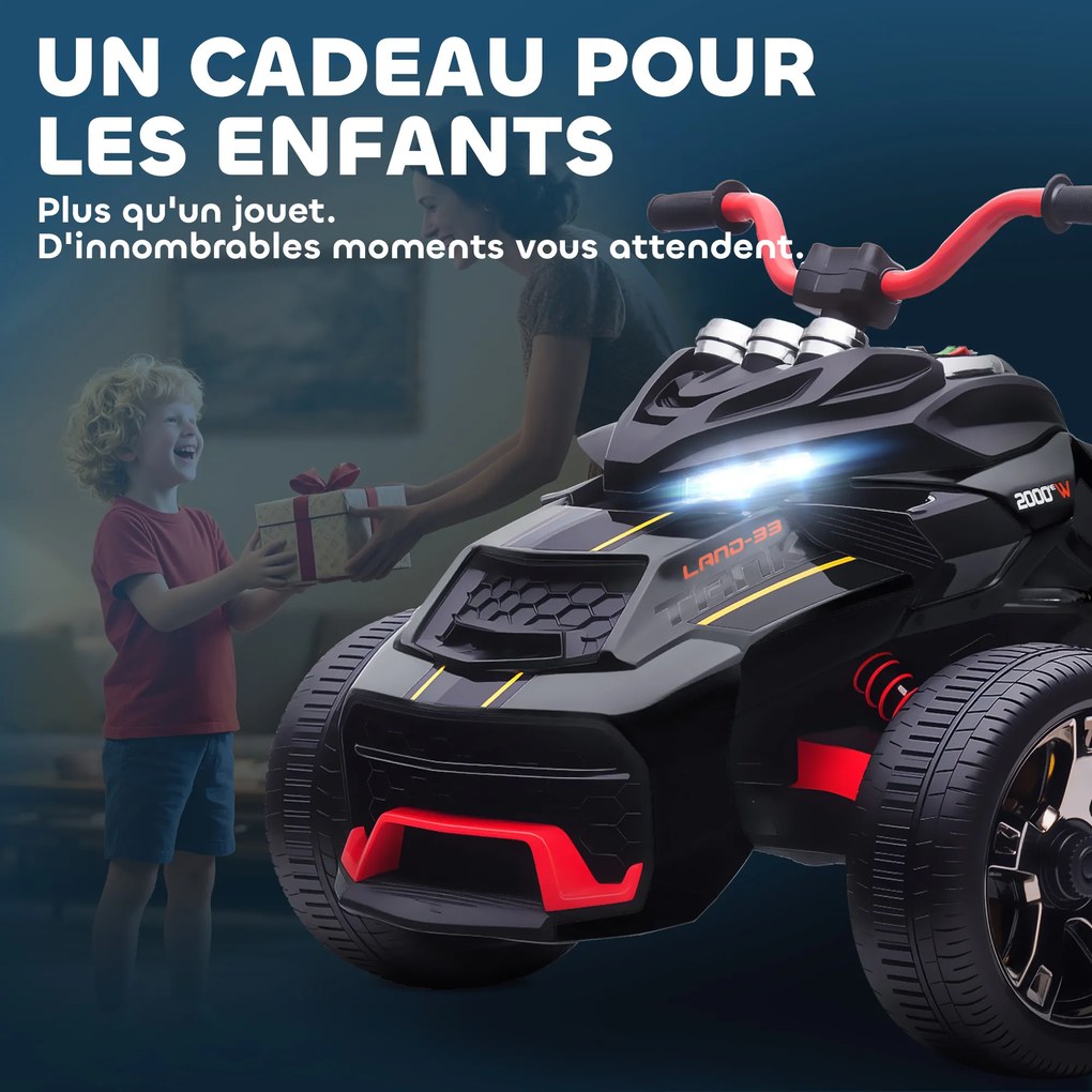 AIYAPLAY Quad electric copii mașină electrică pentru copii 12V 3 roți 2 motoare player MP3, claxon, 2 viteze 3-5 km/h negru | Aosom Romania