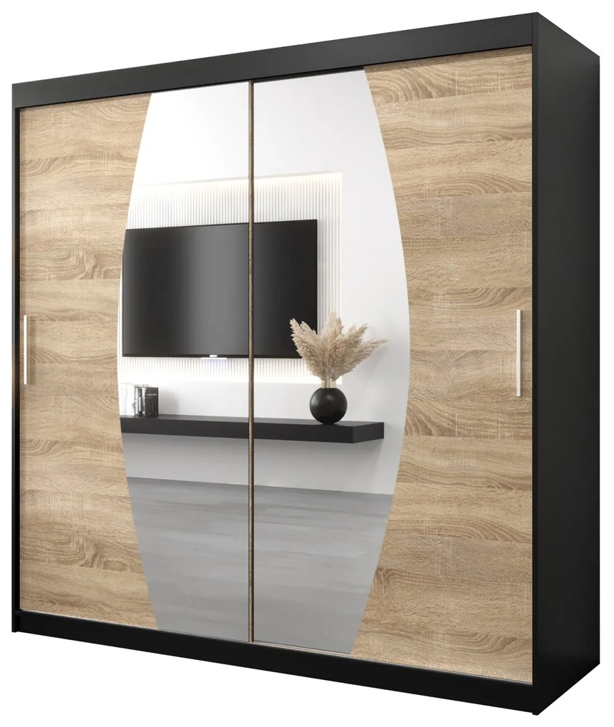 Dulap de haine 200 cm Eclipse (Negru mat + Stejar sonoma). 1063434