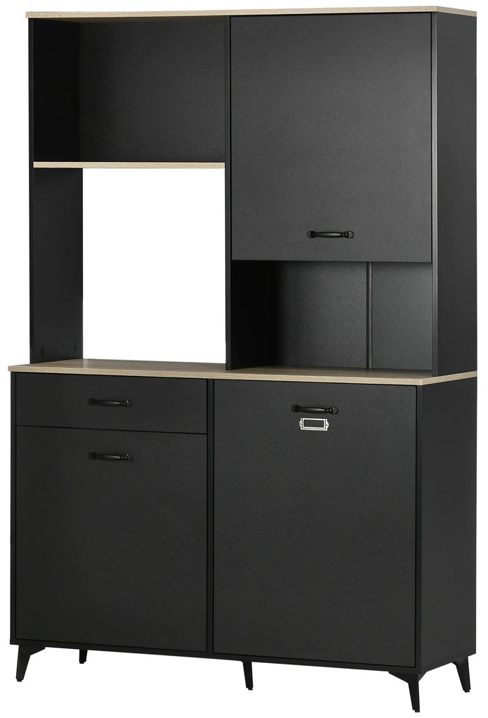 HOMCOM Bufet înalt design industrial multi-rangement - 3 uși cu raft, sertar, nișă, blat mare - metal negru | Aosom Romania
