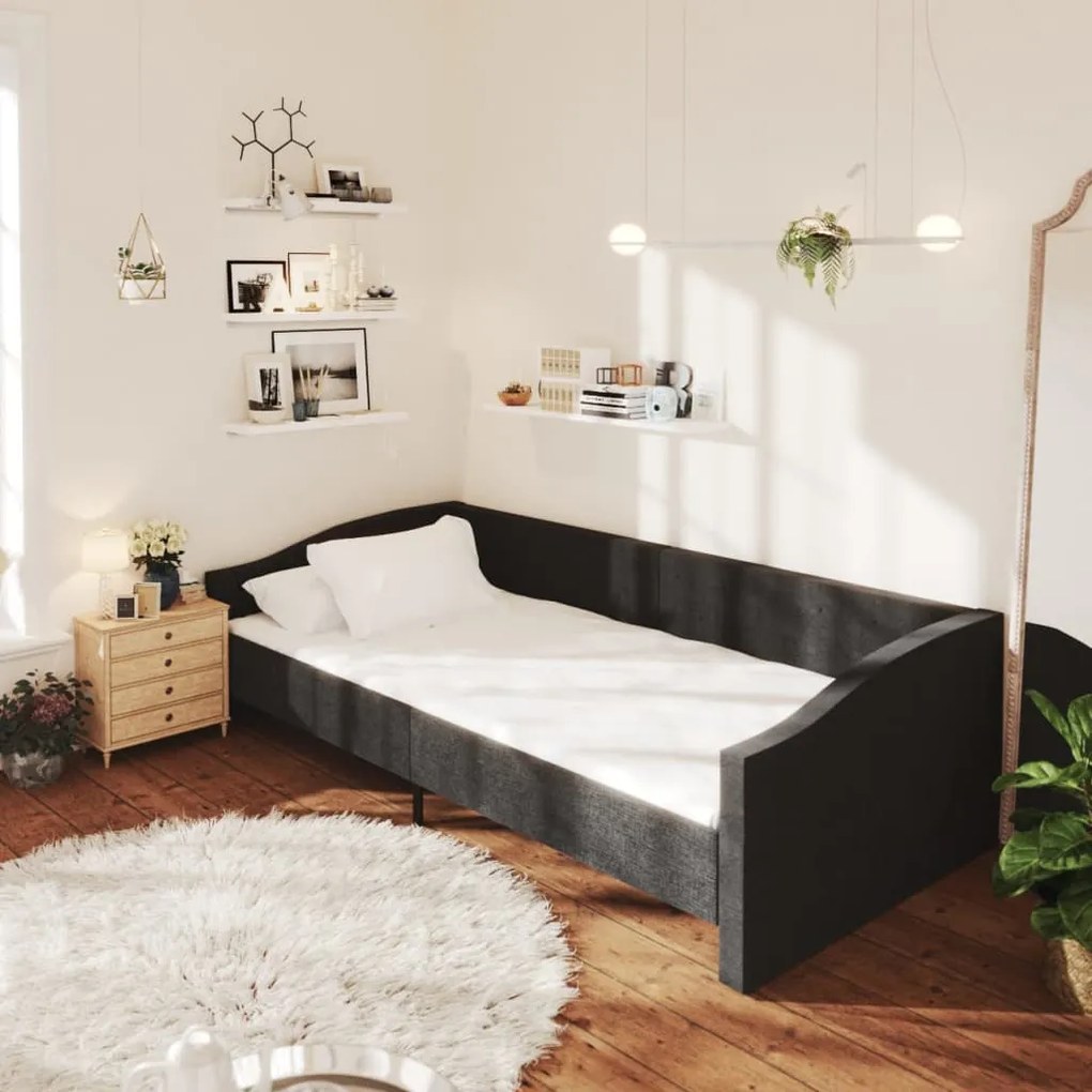 337226 vidaXL Pat de zi cu USB, negru, 90x200 cm, textil