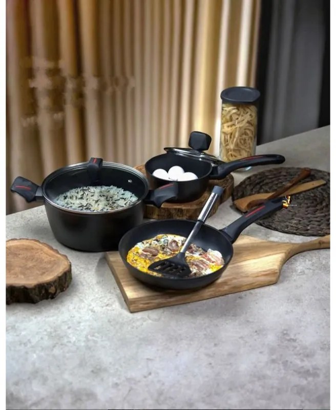 Caserolă cu capac Royalty Line RL-FSN20, 20 cm, 2.1 l, finisaj granit, inducție, negru