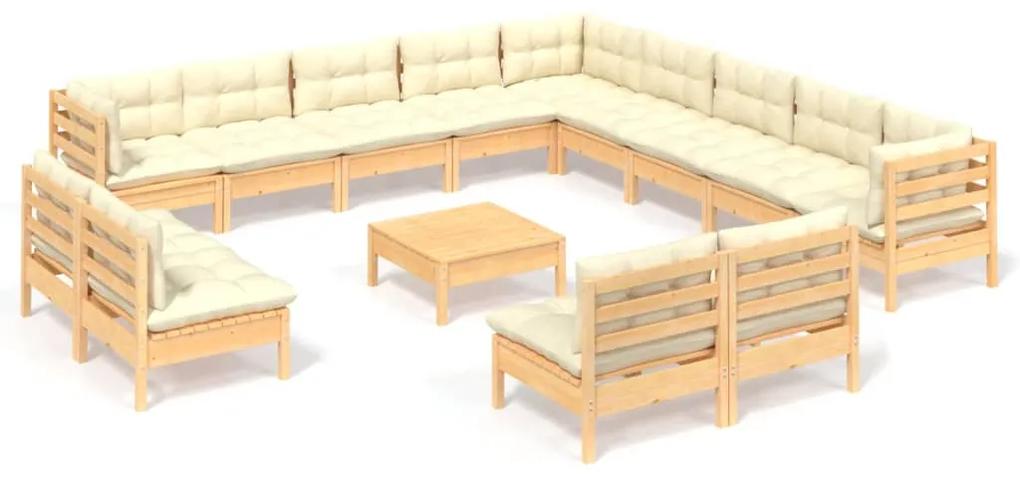 3096893 vidaXL Set de mobilier de grădină & perne 14 piese crem lemn masiv pin