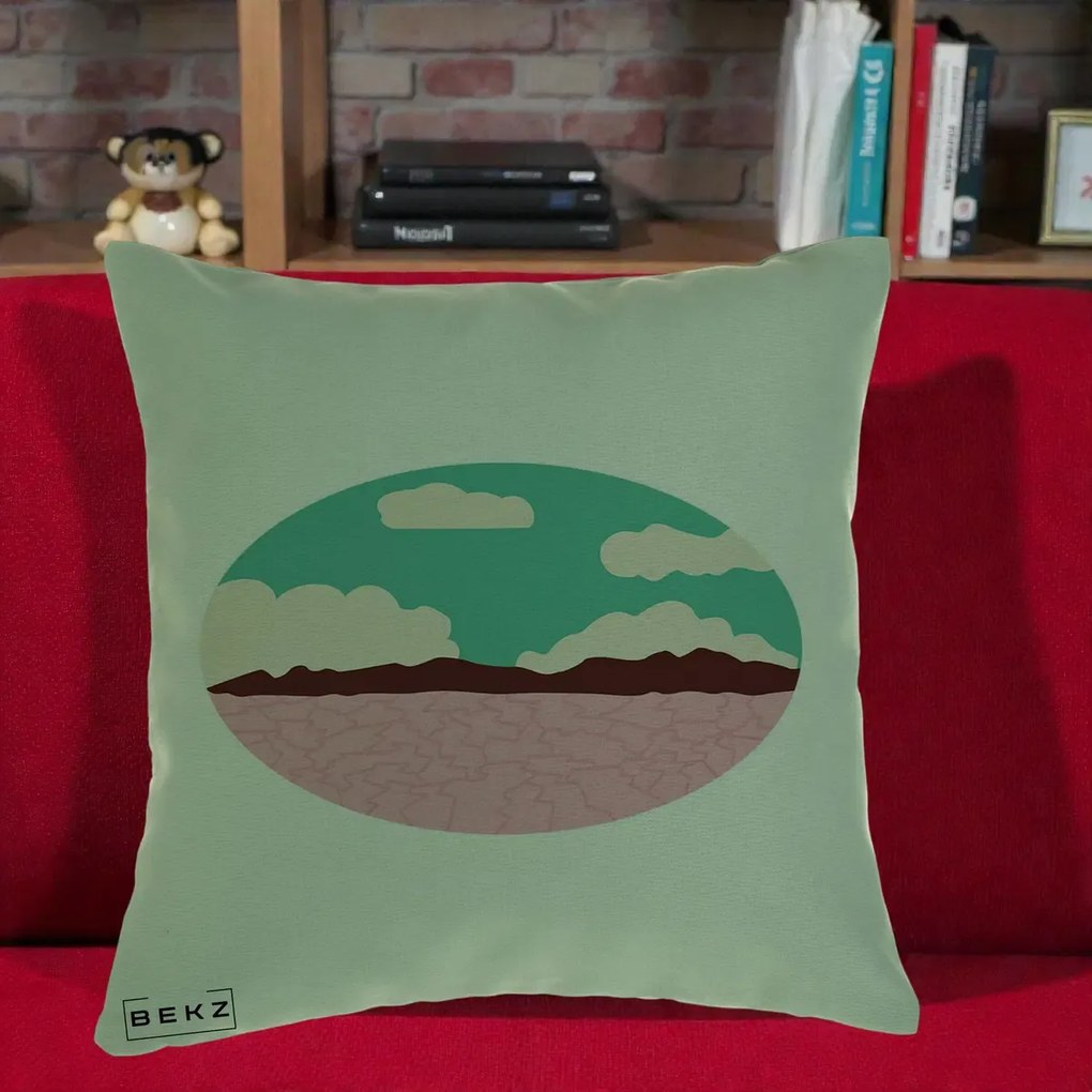 Perna Decorativa Peisaj Desert Oval Pastel, 40x40 cm, Verde, Husa Detasabila, Perna Inclusa, BEKZ®