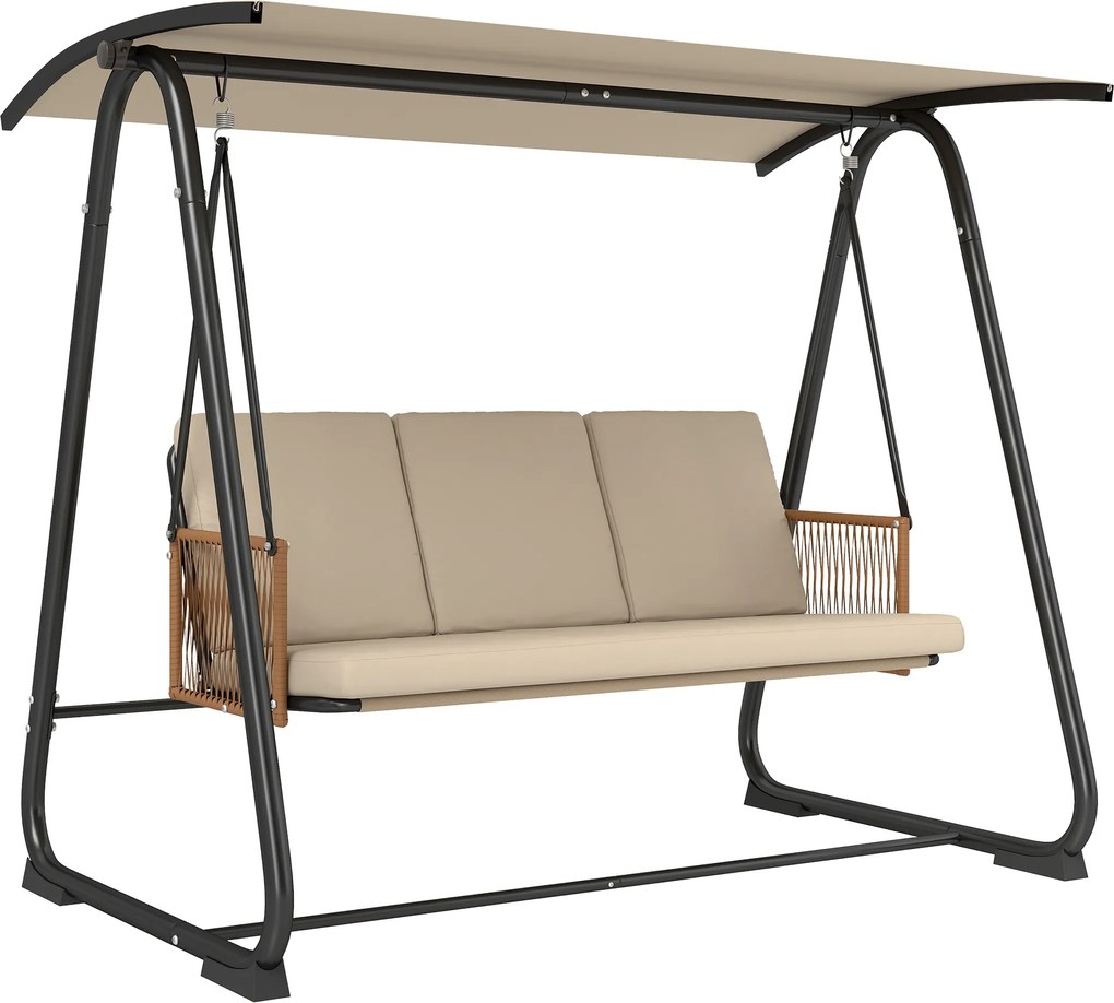 Outsunny Leagăn Hollywood, leagăn de grădină 3 locuri cu copertină reglabilă pernuță șezut detașabilă și respirabilă | Aosom Romania