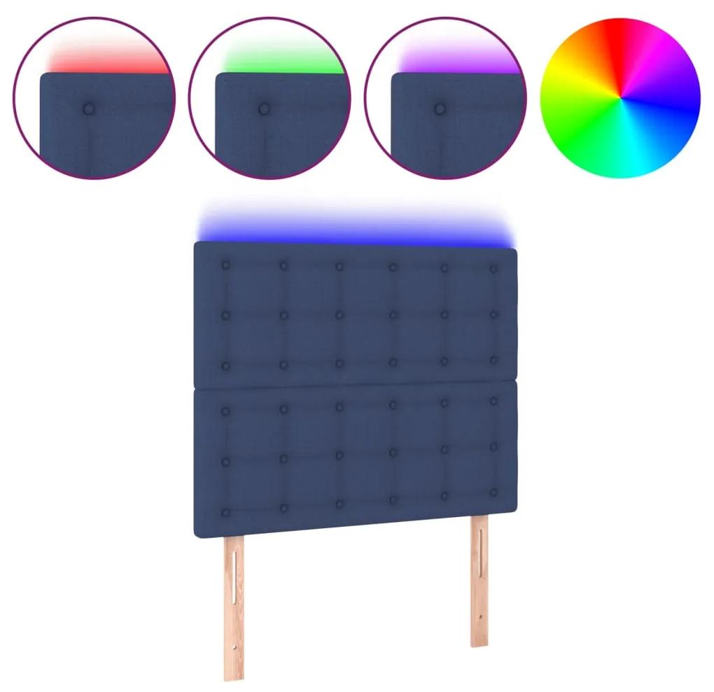 Tablie de pat cu LED, albastru, 80x5x118 128 cm, textil 1, Albastru, 80 x 5 x 118 128 cm