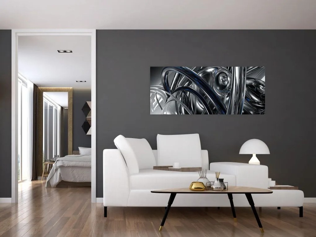 Tabloul cu abstracție gri cu albastru (120x50 cm)