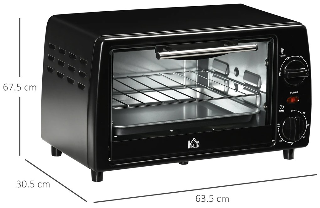 Mini Cuptor electric negru 36,5x26x22cm ,HOMCOM, 10L, temporizator, grila si tava incluse, 750 W, | Aosom Romania
