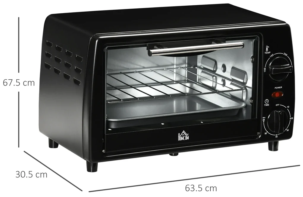 Mini Cuptor electric negru 36,5x26x22cm ,HOMCOM, 10L, temporizator, grila si tava incluse, 750 W, | Aosom Romania
