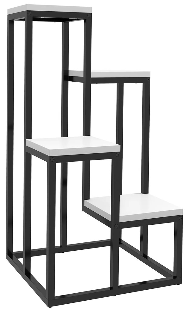 Outsunny Raft pentru plante raft pentru flori din metal și lemn, 4 nivele de înălțimi diferite, stil industrial, 34 x 34 x 66 cm | Aosom Romania