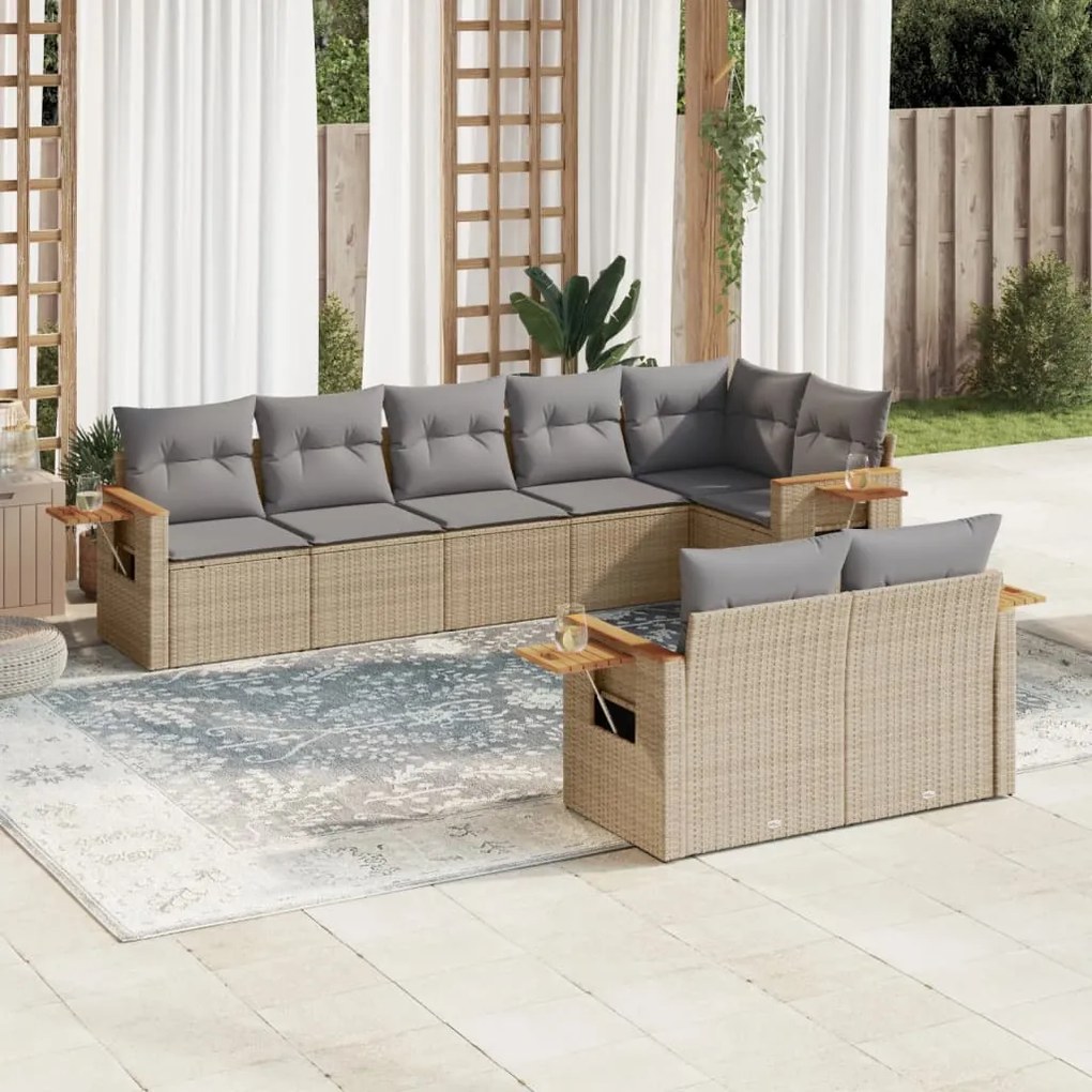 vidaXL Set canapele de grădină, 8 piese, cu perne, bej, poliratan