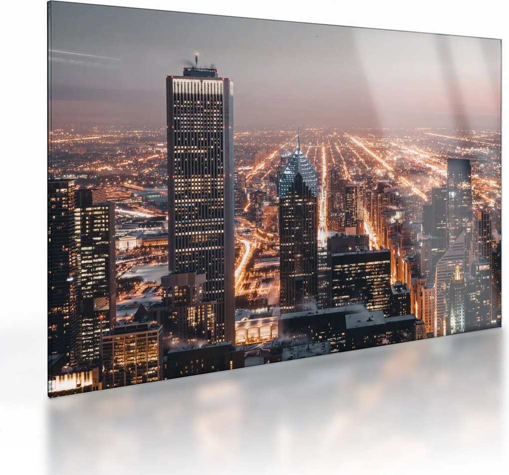 Tablou pe sticlă cu metropolă luminată (70x50 cm)