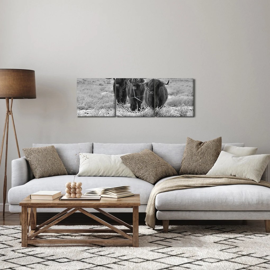 Tablou - Vaci scoțiene (cu ceas) (90x30 cm)