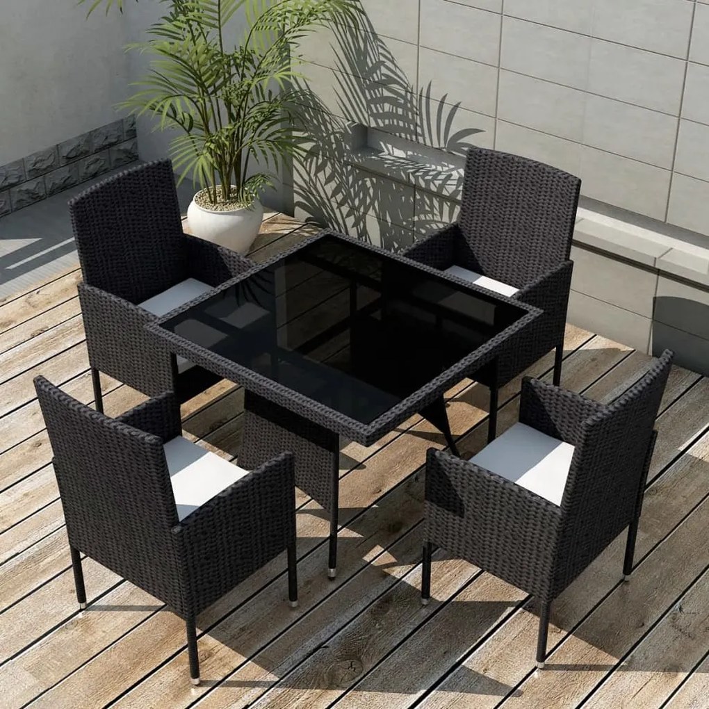 42536 vidaXL Set mobilier de exterior 9 piese, poliratan, negru