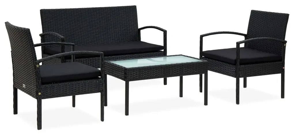 45788 vidaXL Set mobilier de grădină cu perne, 4 piese, negru, poliratan
