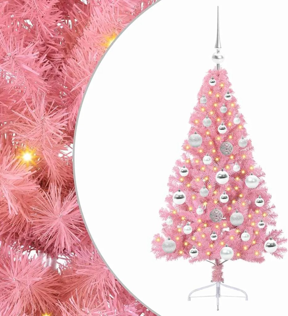 vidaXL Pom de Crăciun artificial pre-iluminat Roz 120 cm PVC