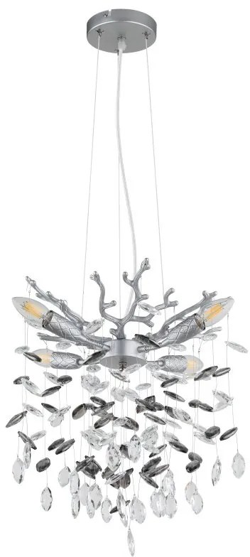 Candelabru metal argintiu mat, cristale de sticla QUEENA