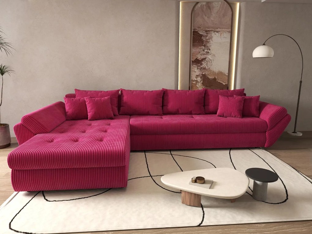 Colțar extensibil dumonde cu ladă de depozitare si sezut confortabil din spuma high-density, Loana XL Zoom Rosu 335x185 cm