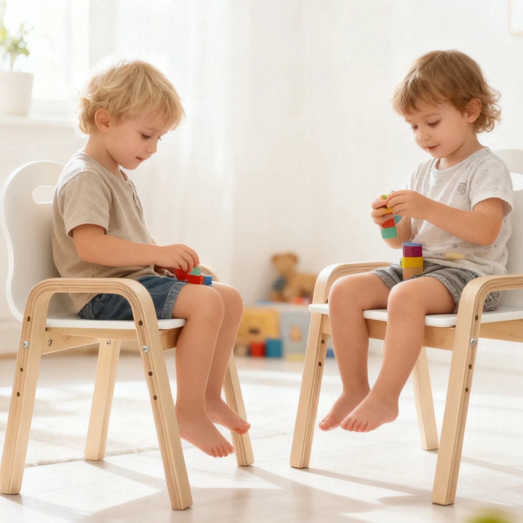 AIYAPLAY Set de 2 scaune pentru copii reglabile pe înălțime fotoliu din lemn masiv cu cotiere 39x34x61,5cm alb | Aosom Romania