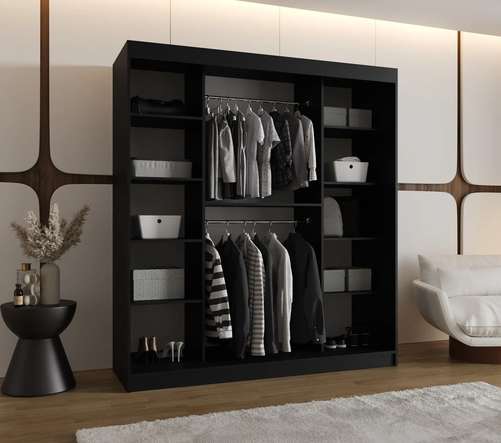 Dulap de haine 180 cm Boomer 3 (Negru) (cu iluminat). 1126282