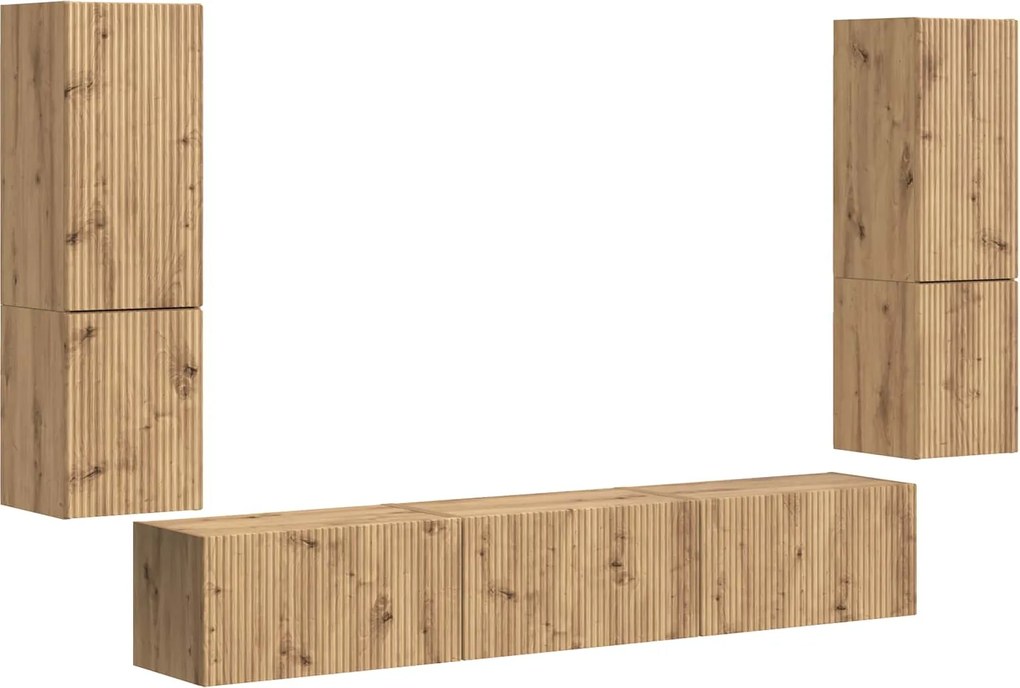 vidaXL Set comodă TV Pe perete 4 pcs Stejar Artizanal Lemn compozit