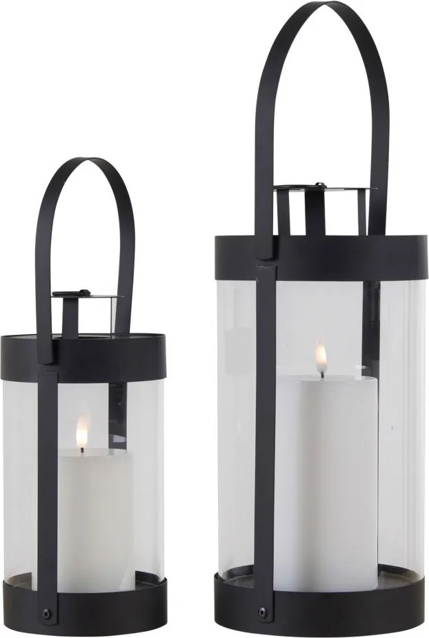 Lanterne decorative Bondi, oțel / sticlă, negru, set de 2