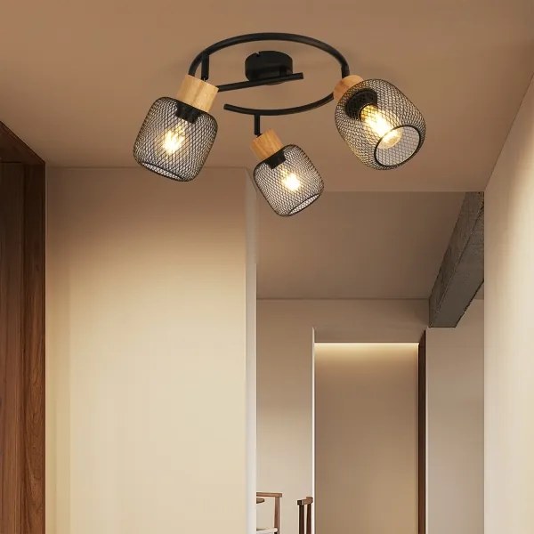 Brilagi - Spot BASKLITE 3xE27/15W/230V lemn de cauciuc/negru