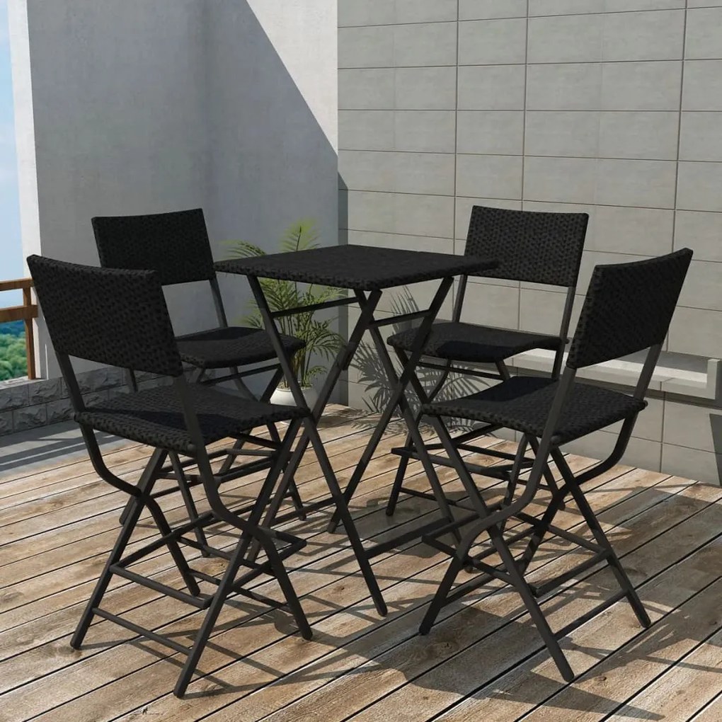 42874 vidaXL Set mobilier de exterior, 5 piese, poliratan, negru