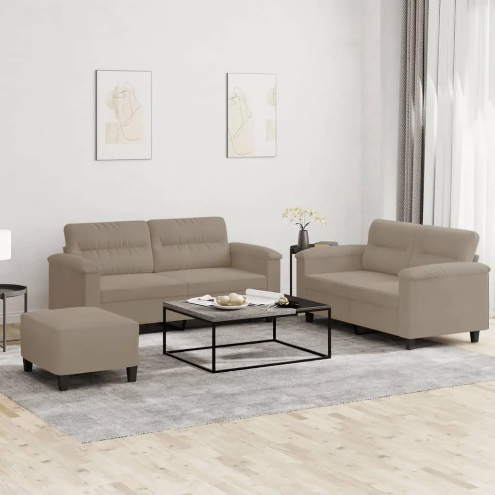 vidaXL Set de canapele cu perne, 3 piese, gri taupe, microfibră