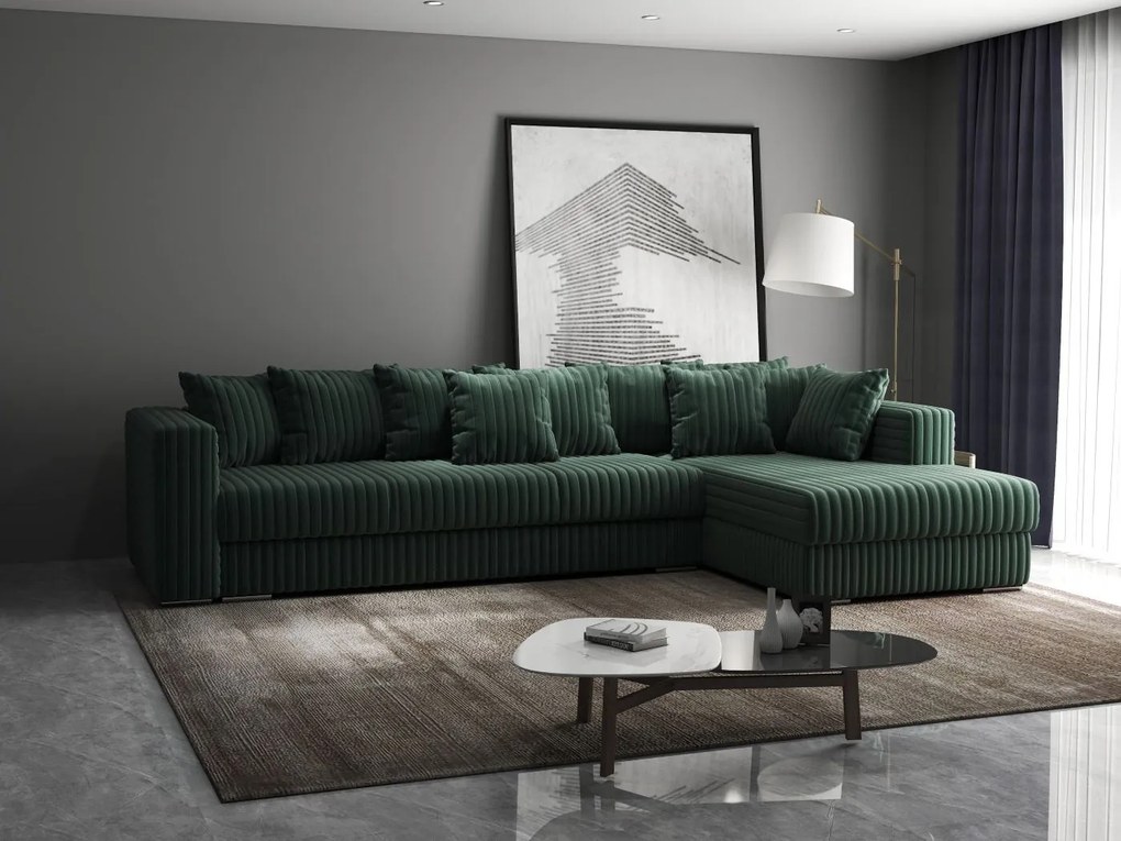 Colțar extensibil dumonde cu ladă de depozitare si sezut confortabil din spuma high-density, Gloria Ambience Green II 320x183 cm
