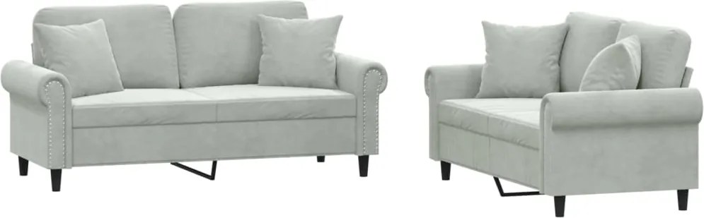 vidaXL Set canapea cu perne, 2 piese, gri deschis, catifea