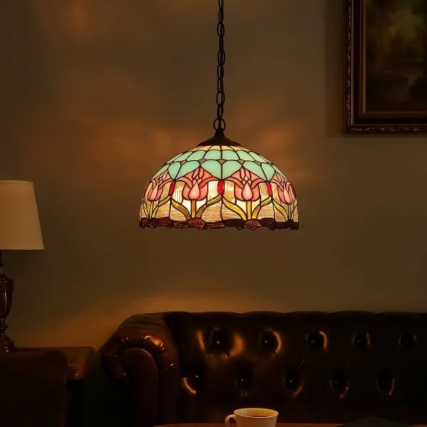 Brilagi - candelabru Tiffany cu vitralii pe lanț LORAS 2xE27/60W/230V