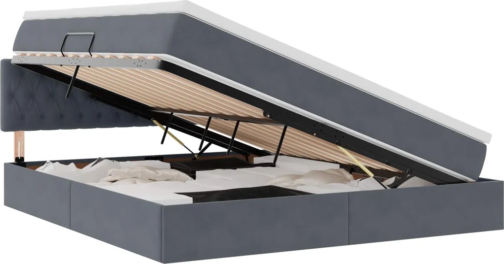 vidaXL Pat cu storage cu saltea Gri închis 180 x 200 cm Catifea