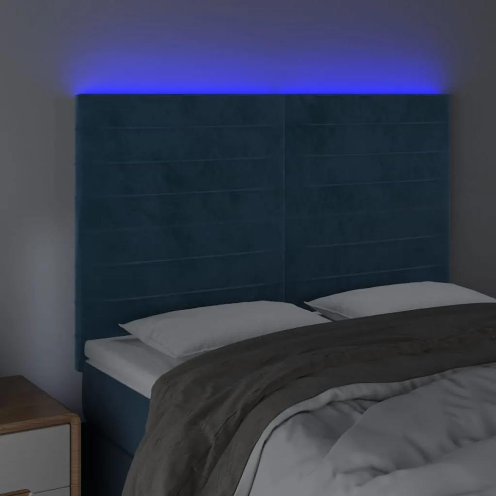 Tablie de pat cu LED, albastru inchis, 144x5x118 128cm, catifea 1, Albastru inchis, 144 x 5 x 118 128 cm