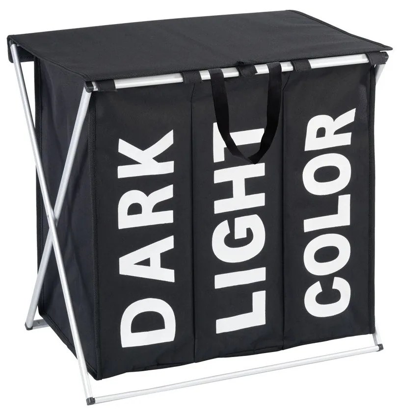 Coș mare de rufe blocabil TRIO TOP BLACK 118 l, 3 compartimente pentru haine murdare, WENKO