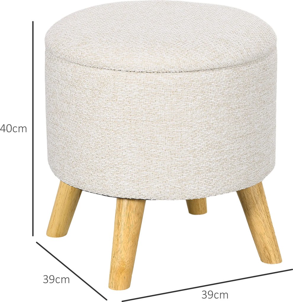 HOMCOM Pouf rotund suport pentru picioare, taburet cu spațiu de depozitare, picioare din lemn, design modern, crem | Aosom Romania