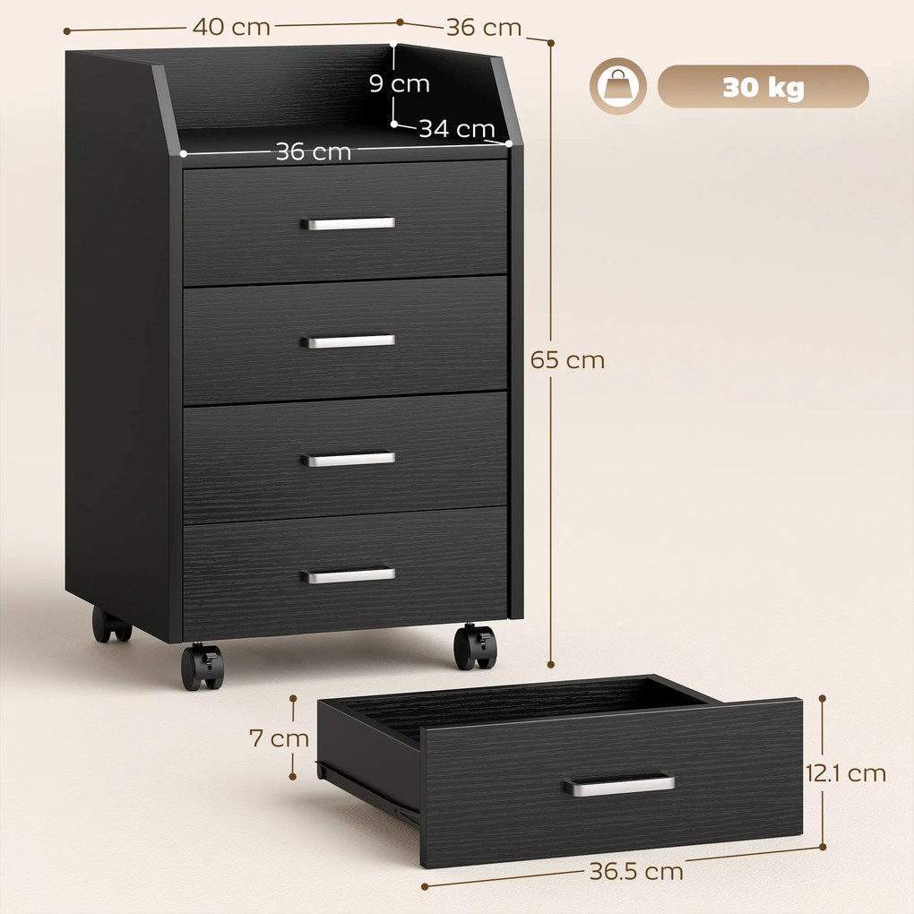 Vinsetto comodă birou,comodă birou cu roți, comodă documente, comodă pe roți, comodă cu sertare, mobilier birou | Aosom Romania