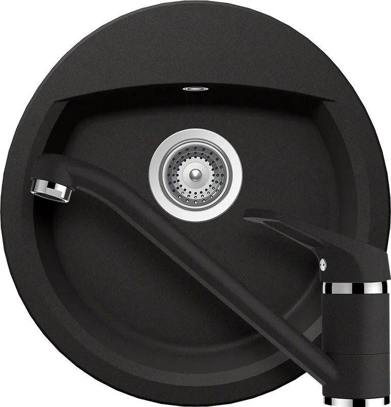 Set chiuveta bucatarie Schock Manhattan R-100 470 x 490 mm si baterie bucatarie Schock Cosmo Cristalite Nero, negru