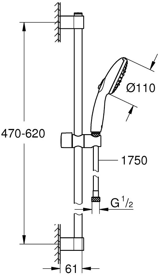 Grohe Tempesta 110 Set dus cu bara 60 cm, 3 jeturi