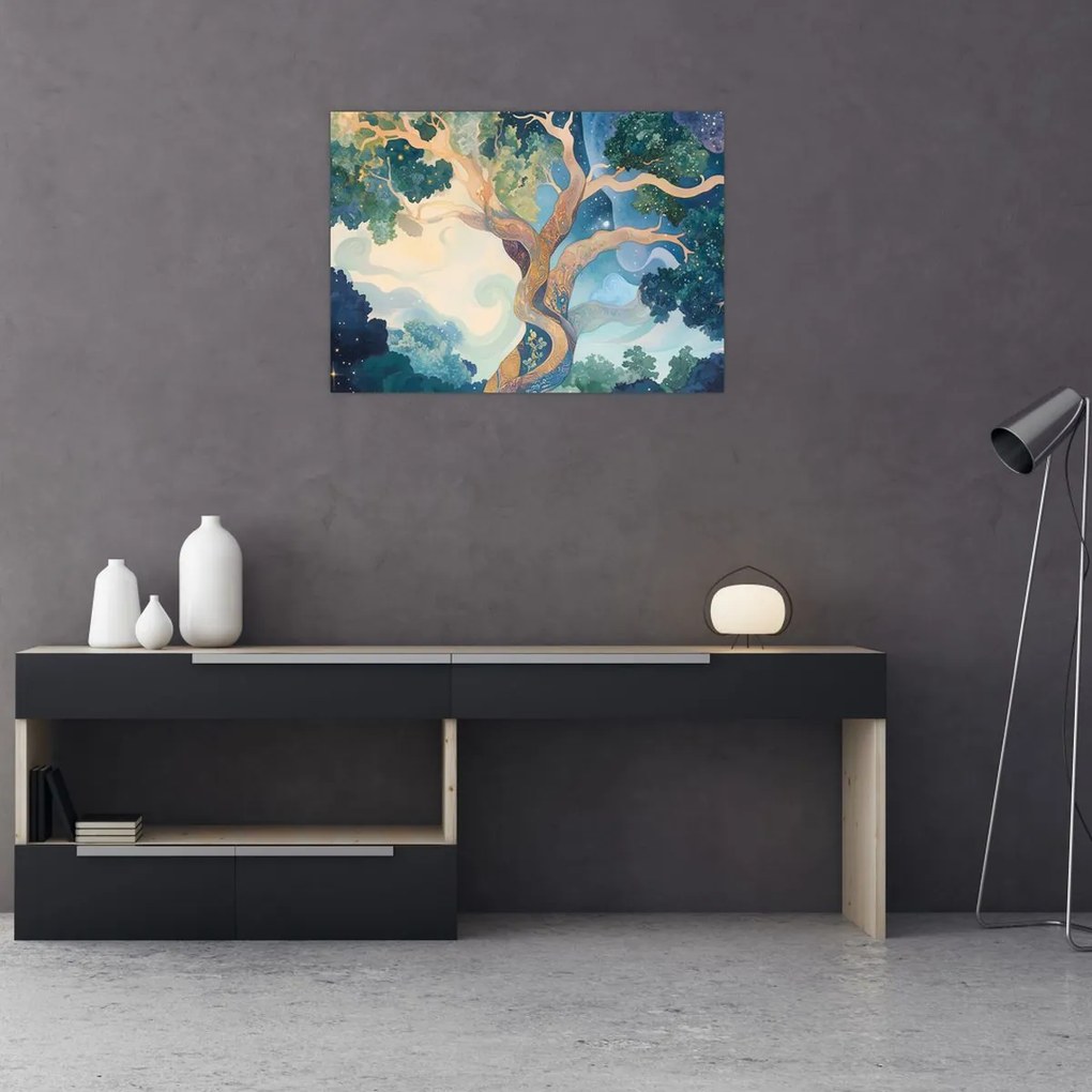 Tablou pe sticlă – Arbore cosmic (70x50 cm)