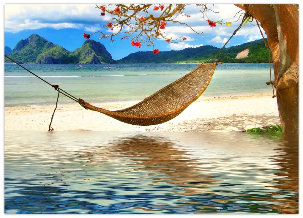 Tablou pe sticlă - Relax la plajă (70x50 cm)