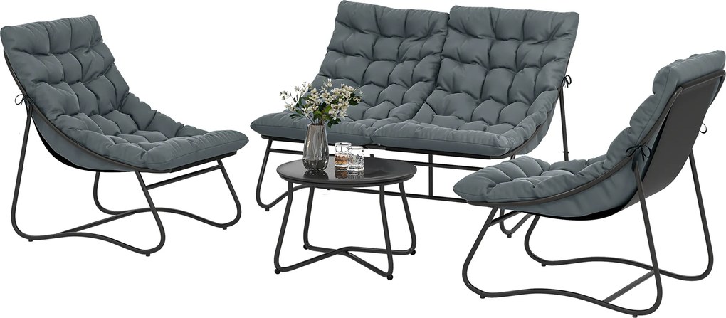 Outsunny Set mobilier grădină 4 piese cu perne groase 8 cm - Mobilier exterior din oțel și textilenă respirantă, gri | Aosom Romania