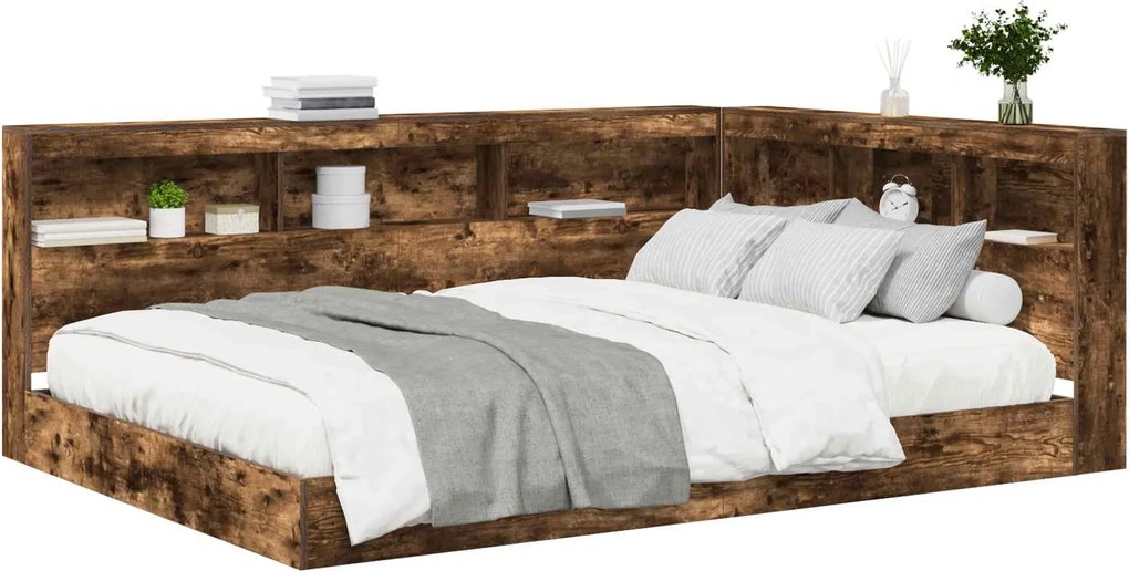 vidaXL Pat bibliotecă Stejar afumat 160 x 200 cm Lemn compozit