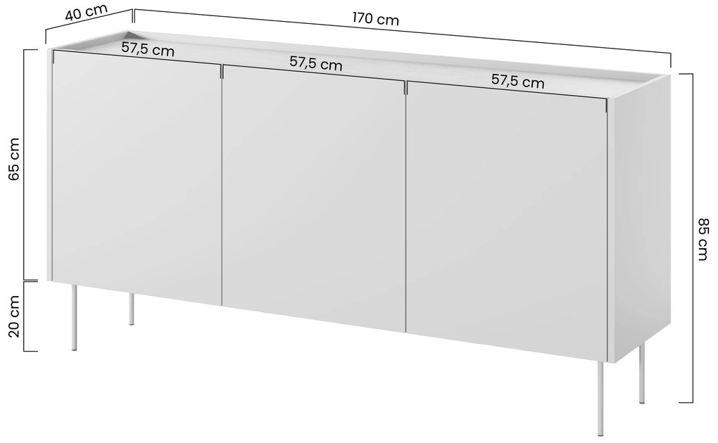 Comodă Desin 170 cm cu 3 uși - negru mat / stejar nagano