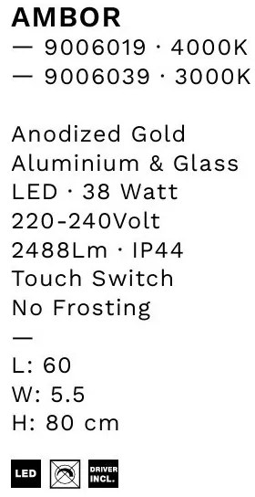 Oglinda cu iluminat LED IP44 3000K Ambor, 60x80cm, NVL-9006039