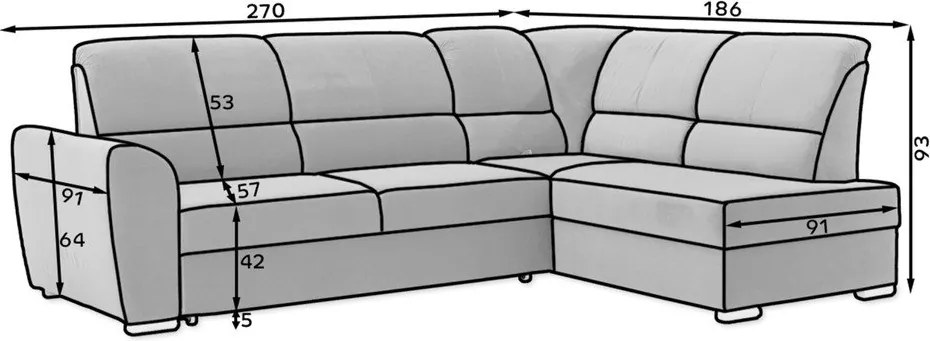 Colțar gri extensibil/cu spațiu de depozitare cu tapițerie din catifea (cu colț pe partea stângă/în formă de ”L”) Siber – ELTAP