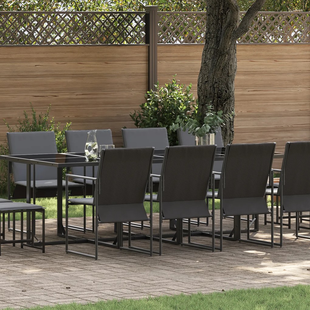 vidaXL Set de masă pentru grădină 13 pcs Negru Oțel
