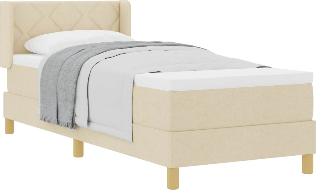 vidaXL Pat cu arcuri cu saltea cu headboard Crem 200 x 80 cm țesătură