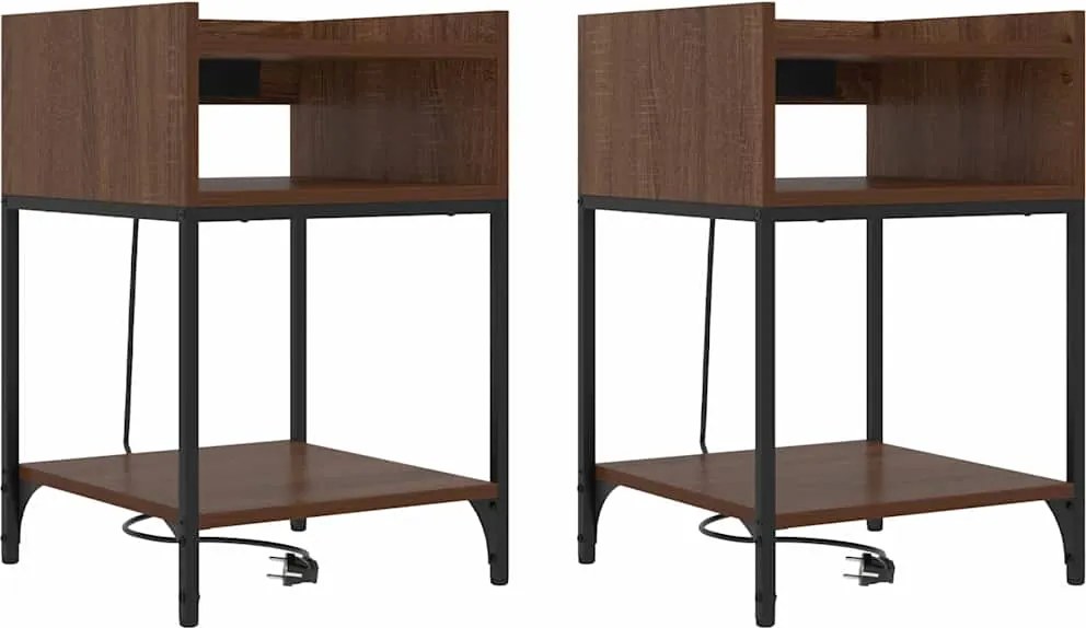 vidaXL Dulap de noapte cu raft 2 pcs Stejar închis 40 x 40 x 61 cm