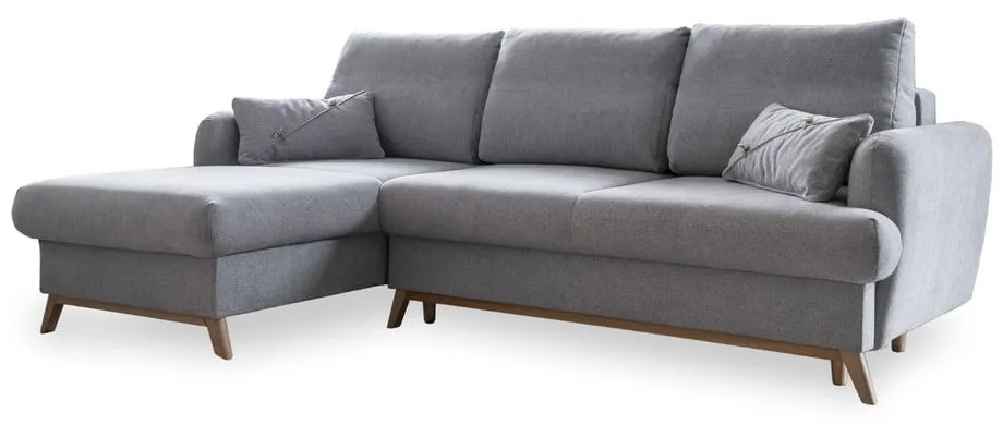 Colțar gri deschis extensibil/cu spațiu de depozitare (cu colț pe partea stângă/cu șezlong) Scandic Lagom – Miuform