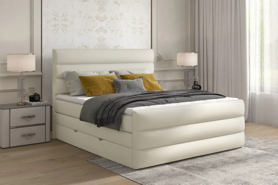 Pat tapitat, boxspring, cu spatiu pentru depozitare, 180x200 cm, Cande 182, Eltap (Culoare: Gri)